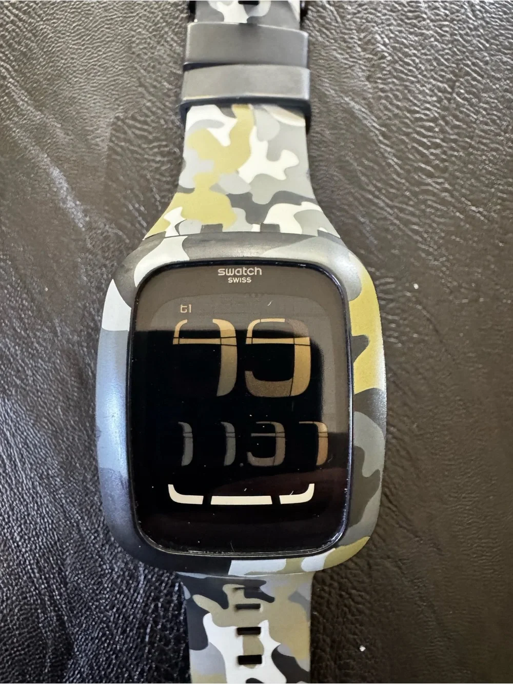 Swatch Touch Camouflage Digital Silicone Smartwatch - Gray & Green & Yellow